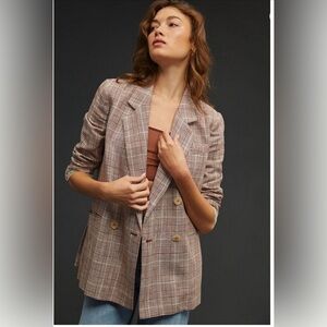 Anthropologie Maeve Double Breasted Plaid Blazer